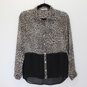 FREEBIRD Anthro Semi-Sheer Leopard Print Blouse
